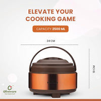 SOPL- Oliveware (logo) with Device Glory Puff Insulated Casserole | Stainless Steel | Sturdy Base | Keeps Chapati, Food, Curry | Easy to Carry Handle (Brown, 2500 ml)