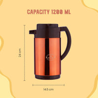 Oliveware Hazel Copper Flask Kettle | 1200 Ml | Functional Lid | Hassle Free Pouring | for Hot & Cold Beverages