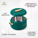 SOPL-OLIVEWARE Fresco Insulated Casserole, Inside Stainless Steel Keep Food Warm, BPA Free, Set of 1 (2000 ml Capacity) - Green