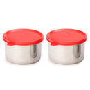 oliveware Magic Storage Containers, 100% Leak Proof and Spill Proof, 2 Stainless Steel Containers with BPA Free Airtight Lid (600ml Each) - Red