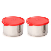 oliveware Magic Storage Containers, 100% Leak Proof and Spill Proof, 2 Stainless Steel Containers with BPA Free Airtight Lid (600ml Each) - Red