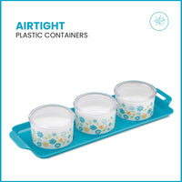 oliveware Venice Dry Fruit Container Tray with Airtight Lid, BPA Free, For Snacks & Dry Fruits, 3 Containers (350ml) each - Blue