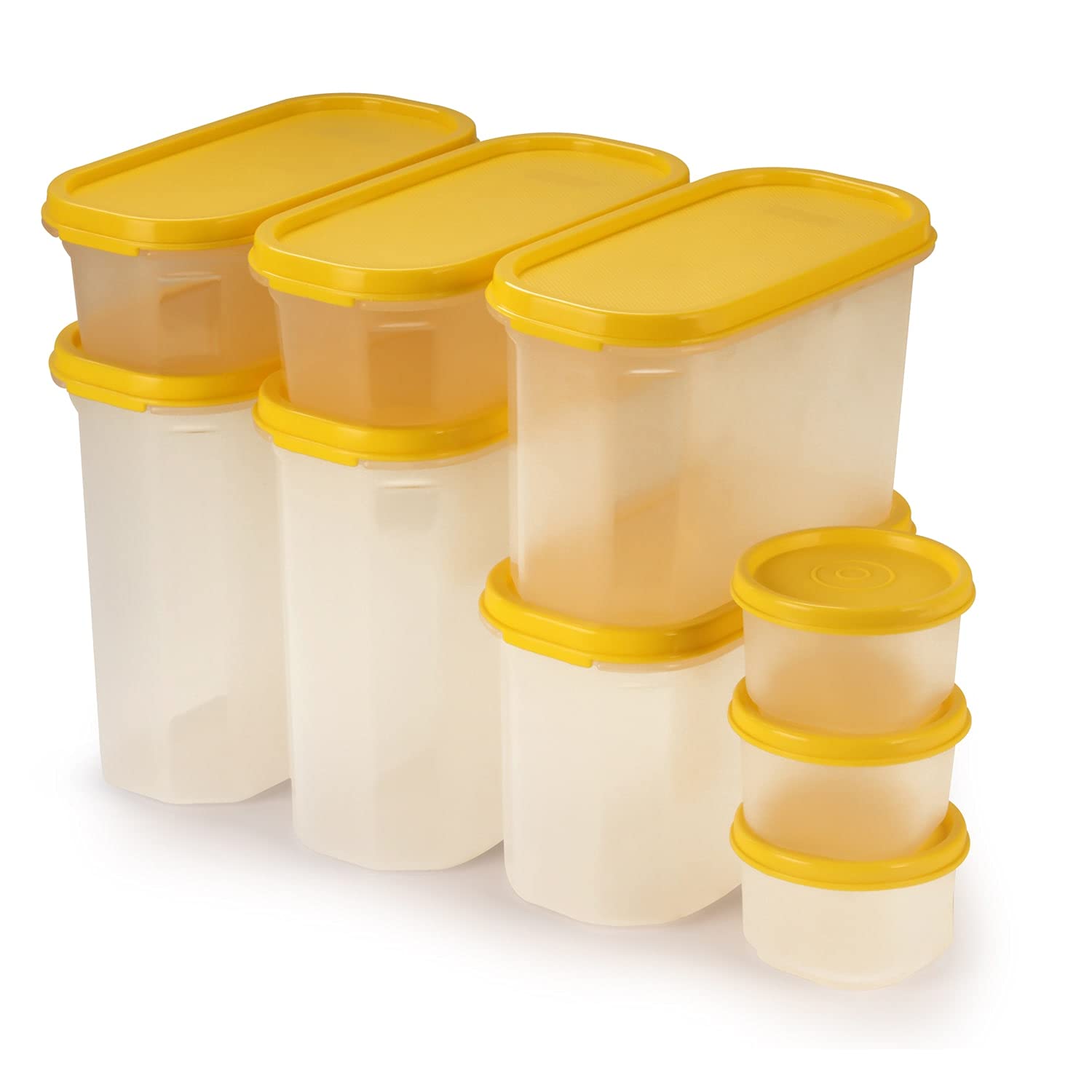 SOPL-OLIVEWARE Modular Storage Containers, BPA Free, For Pulses, Dal, Atta & Flour, Set of 9 (2x1800ml, 2x1200ml, 2x600ml, 3x180ml) - Yellow