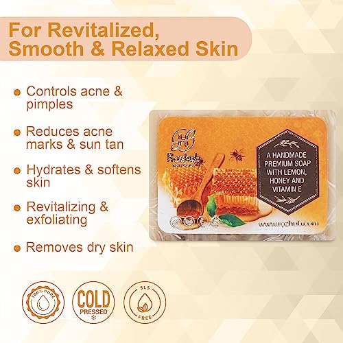 Rozhub Naturals Lemon Peel & Honey Handmade Soaps - Refreshing Citrus Fragrance - 100 Gm (Pack of 4)