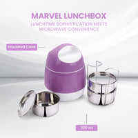 oliveware SOPL (Logo) with Device Marvel Lunch Box with Insulated Box, 3 Stainless Steel Containers 300ml Each, Leak Proof & Sturdy - Voilet