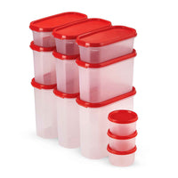 SOPL-OLIVEWARE Modular Storage Containers with Airtight Lid, BPA Free, For Pulses, Rice, Dal & Atta, Set of 12 (3x1800ml, 3x1200ml, 3x600ml & 3x180ml) - Red, Plastic