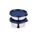 oliveware with Device Elegant Storage Containers, 100% Leak Proof & Spill Proof, 2 Stainless Steel Containers with BPA free Airtight Lid (250 ml Each) - Blue