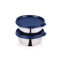 oliveware with Device Elegant Storage Containers, 100% Leak Proof & Spill Proof, 2 Stainless Steel Containers with BPA free Airtight Lid (250 ml Each) - Blue