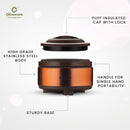 Oliveware Glory Puff Insulated Casseroles, Stainless Steel, Sturdy Base, Keeps Chapati, Food Curry, Easy to Carry, Set of 2-2500ml (Copper)