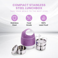 oliveware SOPL (Logo) with Device Marvel Lunch Box with Insulated Box, 3 Stainless Steel Containers 300ml Each, Leak Proof & Sturdy - Voilet