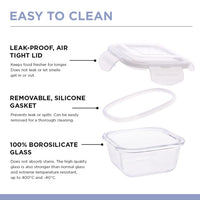 SOPL-OLIVEWARE Executive Glassware Lunchbox, Borosilicate Glass, Microwave & Freezer Safe, Set of 3 with BPA Free Lid (320ml) Each - Blue