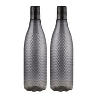 oliveware Honeycomb Design Premium PET Water Bottle With Better Grip, BPA Free & 100% Leak Proof, 1 Litre Bottle, For Home & Office Use, Pack of 2 - Grey