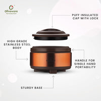 oliveware SOPL (Logo) with Device Glory Sturdy Base High Grade Classic Insulated Casserole with Insulated Lid, Stainless Steel, Easy to Carry Handle (Copper, Brown, 2000 ml)