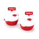 oliveware Micro Dynasty Containers with Air Vent Lid, Microwave & Dishwasher Safe, BPA Free, Store and Serve, 2 Containers (2000ml) Each - Maroon