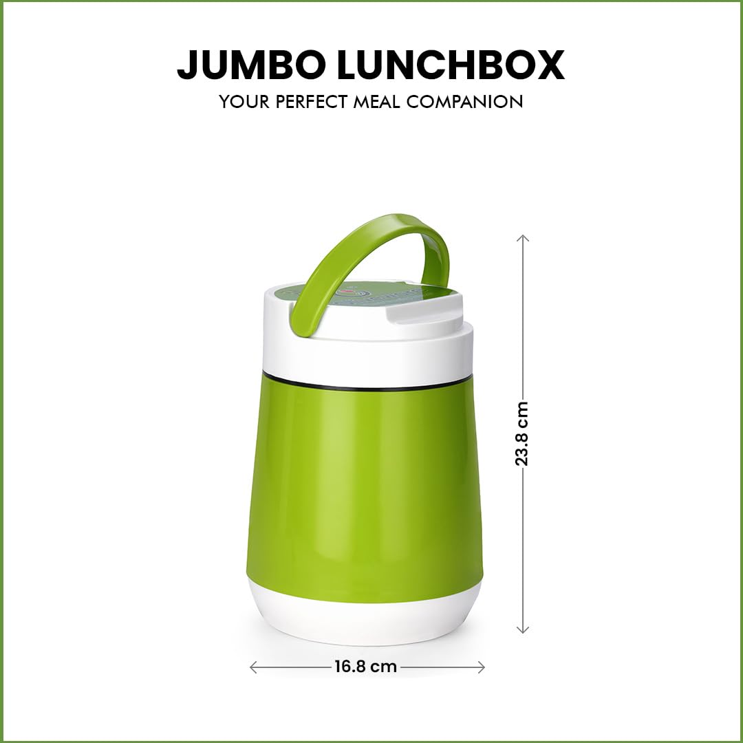 Oliveware Jumbo Lunch Box - 4 Containers | Full Set Office Use | Insulated Body | Leak Proof | Full Meal & Easy to Carry - Green, Plastic, 300 ml