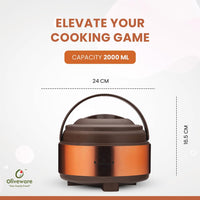 oliveware SOPL (Logo) with Device Glory Sturdy Base High Grade Classic Insulated Casserole with Insulated Lid, Stainless Steel, Easy to Carry Handle (Copper, Brown, 2000 ml)