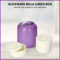 oliveware Bella Lunch Box - 3 Containers | Insulated Container | Carry Handle | Leak Proof | Complete Meal Hot Case - Violet, Plastic, 300 milliliter
