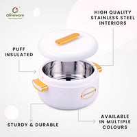 SOPL-OLIVEWARE Fresco Insulated Casserole, Inside Stainless Steel Keep Food Warm, BPA Free, Set of 1 (2000 ml Capacity) - White