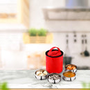 Oliveware - Royal Red Stainless Steel Lunch Box - 4 Containers Set | Offiice and Bulk Use | with Container | Full Meal | Handle to Carry with Compartments