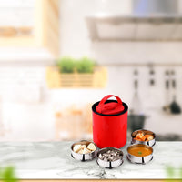 Oliveware - Royal Red Stainless Steel Lunch Box - 4 Containers Set | Offiice and Bulk Use | with Container | Full Meal | Handle to Carry with Compartments