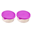 oliveware Magic Storage Containers, 100% Leak Proof and Spill Proof, 2 Stainless Steel Containers with BPA Free Airtight Lid (450ml Each) - Voilet