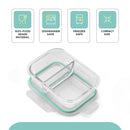 Oliveware Elite Microwave Safe Office Two Compartment Lunch Box Set | Borosilicate Glass | Safety Lock Airtight Tiffin Containers (600ml)