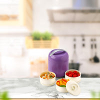 oliveware Bella Lunch Box - 3 Containers | Insulated Container | Carry Handle | Leak Proof | Complete Meal Hot Case - Violet, Plastic, 300 milliliter