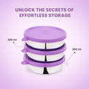 SOPL-OLIVEWARE Magic Storage Container, 100% Leak Proof & BPA Free Lid, Dishwasher Safe, 3 Stainless Steel Containers with 300 ml Each - Voilet