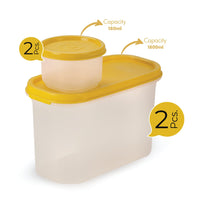 Oliveware Modular Storage Containers, BPA Free, For Pulses, Rice, Dal, Atta & Flour, Set of 4 (2x1800ml, 2x180ml) - Yellow