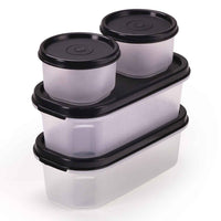 Oliveware Modular Storage Containers with Airtight Lid, BPA Free, For Pulses, Rice, Dal & Atta, Set of 4 (2x600ml, 2x180ml) - Black