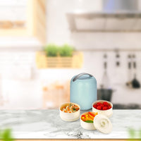 oliveware Plastic Bella Lunch Box - 3 Containers | Insulated Container | Carry Handle | Leak Proof | Complete Meal Hot Case - Blue, 300 milliliter