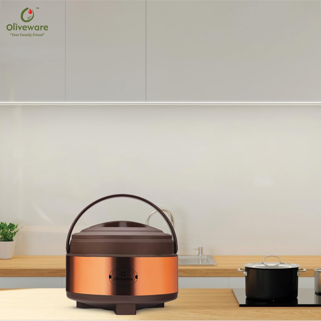 oliveware SOPL (Logo) with Device Glory Sturdy Base High Grade Classic Insulated Casserole with Insulated Lid, Stainless Steel, Easy to Carry Handle (Copper, Brown, 1200 ml)