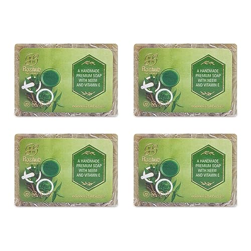 Rozhub Naturals Neem Handmade Soap - Antibacterial and Antifungal Soap for Acne, Eczema, and Other Skin Conditions, 100 Gm (Pack Of 4)