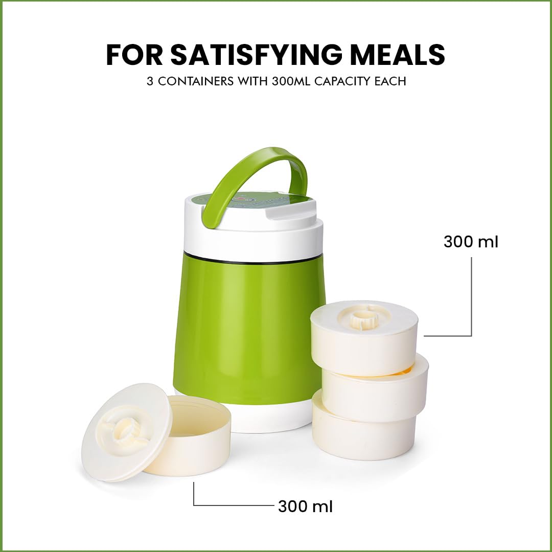 Oliveware Jumbo Lunch Box - 4 Containers | Full Set Office Use | Insulated Body | Leak Proof | Full Meal & Easy to Carry - Green, Plastic, 300 ml