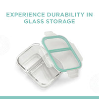 Oliveware Elite Microwave Safe Office Two Compartment Lunch Box Set | Borosilicate Glass | Safety Lock Airtight Tiffin Containers (600ml)