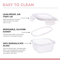 SOPL-OLIVEWARE Executive Glassware Lunchbox, Borosilicate Glass, Microwave Safe,Set of 3 with BPA Free Lid (320ml) Each - Mahroon