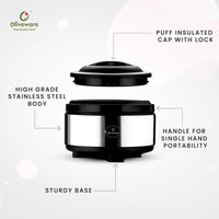 oliveware Glory Insulated Stainless Steel Casserole | High Grade | Steel Interior | Puff Insulated Lid | Keeps Chapati, Food, Curry | Easy to Carry Handle | Sturdy Base | 2000 ml