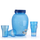 Oliveware Boom Jug | Blue | 4000 ML Capacity | with a Set of 4 Glasses | BPA Free Premium Range | for Fridge - Home & Office