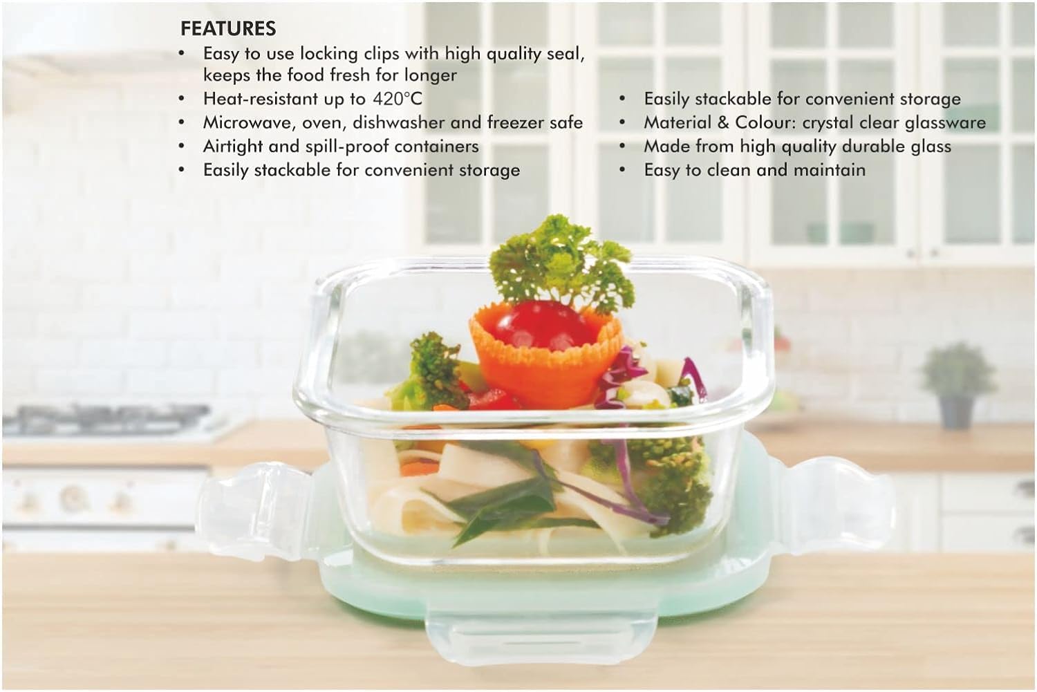 Oliveware Food Storage Container | Square Container | 320ml| Air-Tight Fridge Organizer Case | BPA-Free Locking Lids | Microwave & Freezer Safe | Leak Proof Food Storage Meal Prep Containers