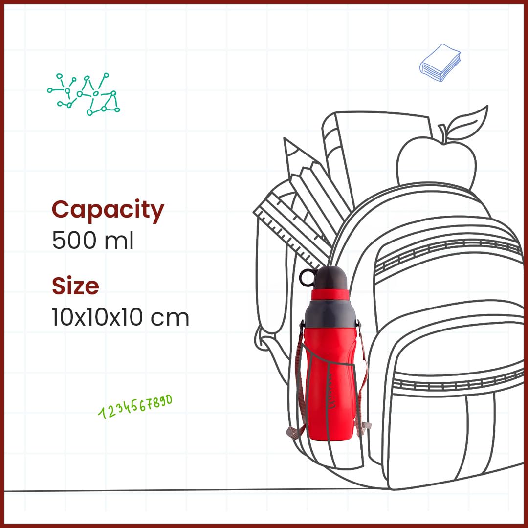 SOPL-OLIVEWARE Spin Water Bottle with Better Grip, 500 ml Bottle, BPA Free & Leak Proof, For Home, Office & Gym use - Red