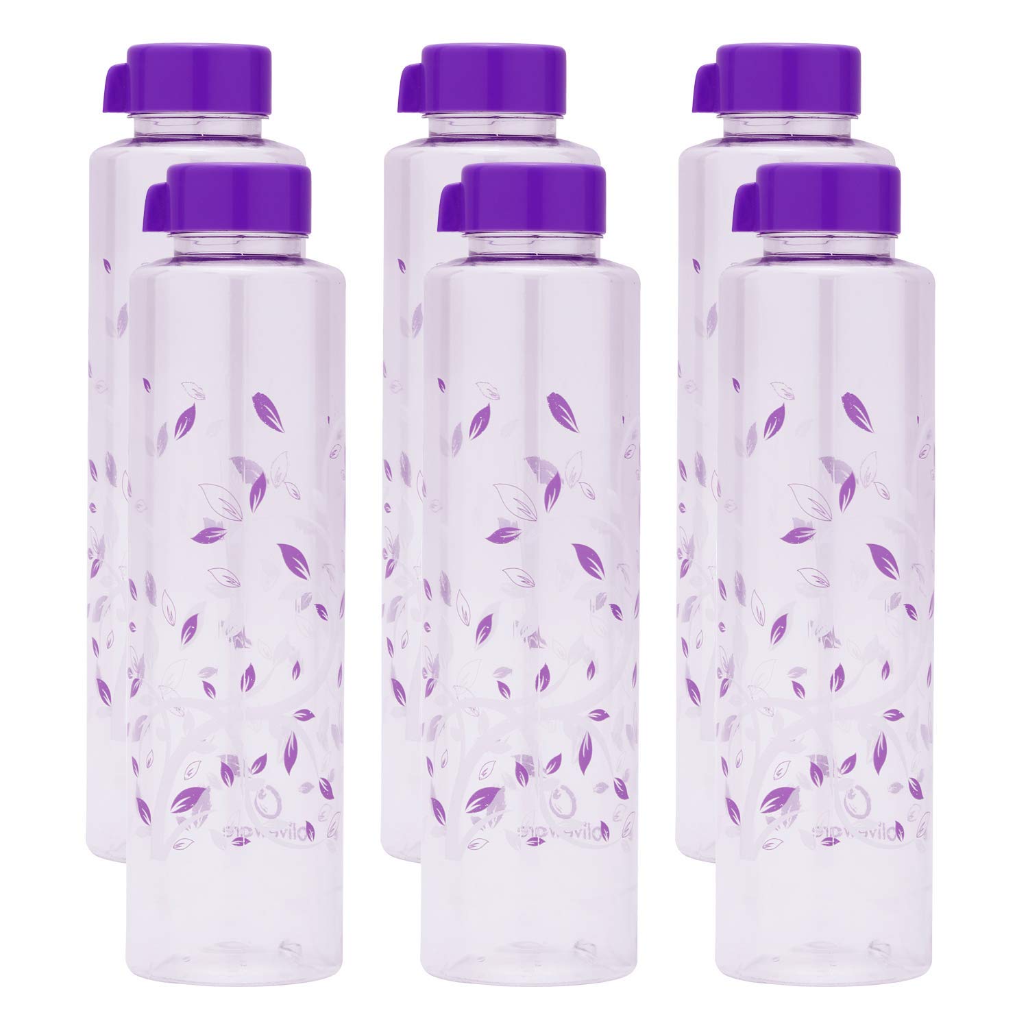 oliveware Elegant Range Premium PET Water Bottle With Better Grip, BPA Free & 100% Leak Proof, 1 Litre Bottle, For Home & Office Use, Pack of 6 - (Voilet)