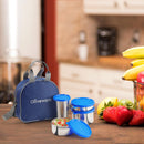SOPL-OLIVEWARE Steel Mate Lunch Box, Leak Proof, 3 Stainless Steel containers with BPA Free Lids (300ml, 400ml & 535ml), Steel Tumbler (375ml), Fabric Bag - Blue