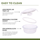 SOPL-OLIVEWARE Joy Glassware Round Lunchbox, Borosilicate Glass Containers, Microwave Safe & Leak Proof, 2 Containers with BPA Free Lids (400ml) Each - Blue