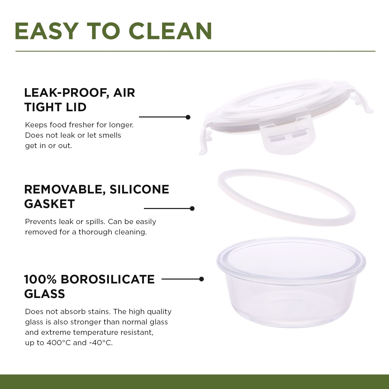 SOPL-OLIVEWARE Joy Glassware Round Lunchbox, Borosilicate Glass Containers, Microwave Safe & Leak Proof, 2 Containers with BPA Free Lids (400ml) Each - Blue