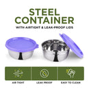 oliveware Elegant Storage Containers, 100% Leak Proof & Spill Proof, 2 Stainless Steel Containers with BPA free Airtight Lid (250 ml Each) - Voilet