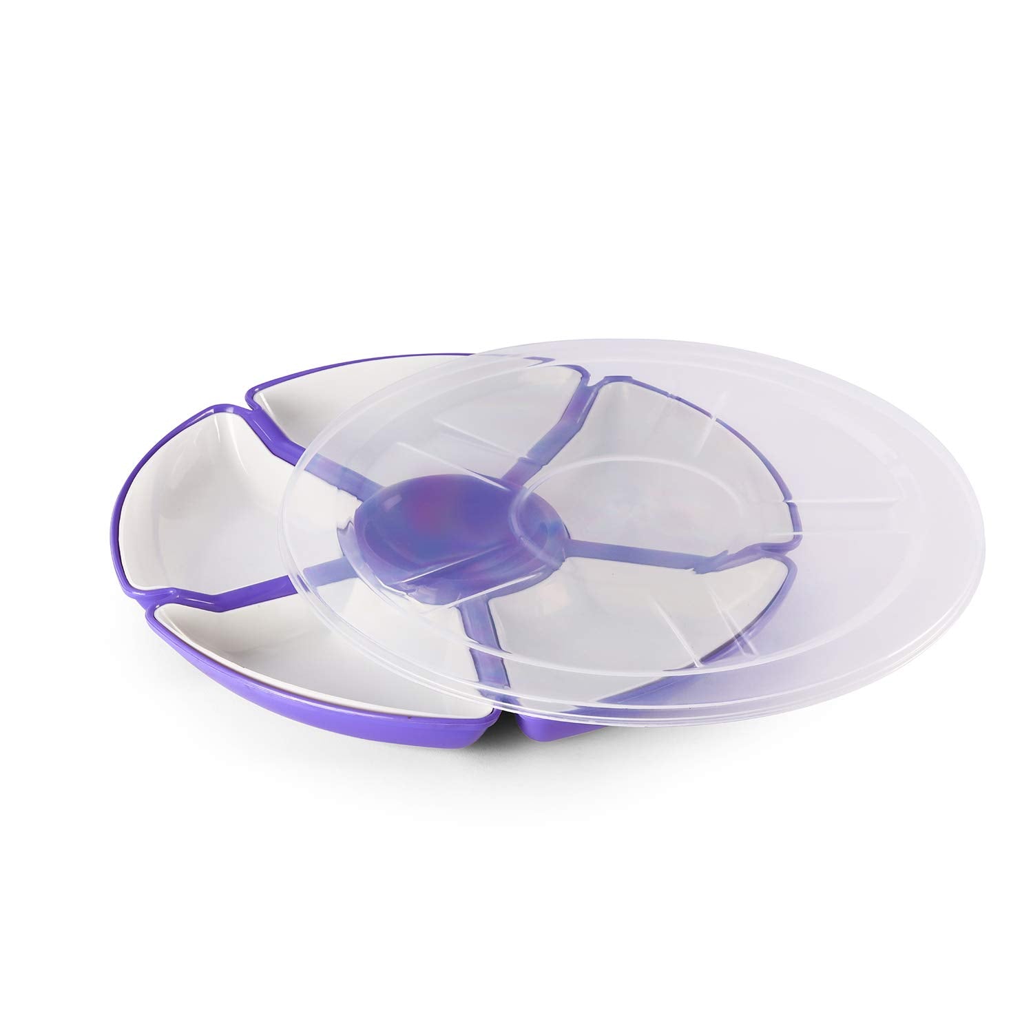 Oliveware Flower Snack Container with 5 Compartments | Storage & Serving Snacks, Dry Fruits, Biscuits, Candy | Hard Plastic | Multi Purpose - Violet