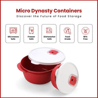 oliveware Micro Dynasty Containers with Air Vent Lid, Microwave & Dishwasher Safe, BPA Free, Store and Serve, Set of 2 (1 Big 2000ml & 1 Small 900ml) - Maroon