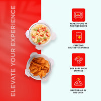 SOPL-OLIVEWARE Bold Glassware Lunchbox, Borosilicate Glass Containers, Microwave Safe & Leak Proof, Set of 2 with BPA Free Lid (400ml) Each - Red