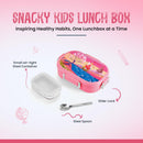 Oliveware Snacky Kids Lunch Box, Stainless Steel in 700ml Include Sabzi Container(180ml) & Steel Spoon, Food Grade BPA Free, Leak Proof & Colourful Designs (Pink)