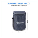 oliveware Angelic Lunch Box, Leak Proof, 3 Stainless Steel Containers with BPA Free Airtight Lid (450ml, 450ml & 250ml), Insulated Fabric Bag - Blue